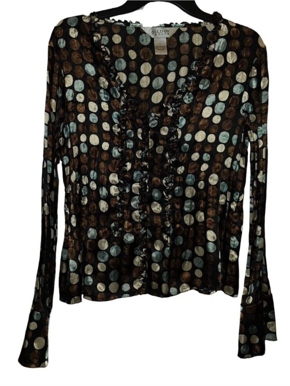 Allison Taylor Long Sleeve Blouse Large Multicolored Polyester - Picture 2 of 8